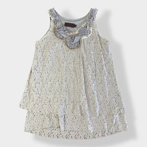 My Pretty Angel Dusty Blue Lace and Floral Silk Blend Mini dress size‎ M